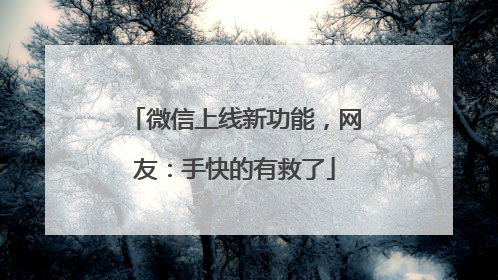 微信上线新功能，网友：手快的有救了